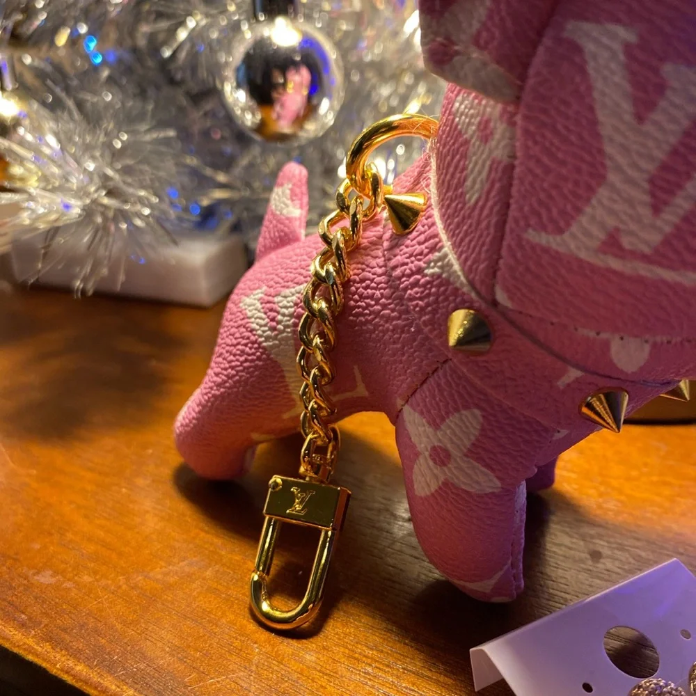 Pink Dog Keychain with Gold Accents - Picture 2 of 4